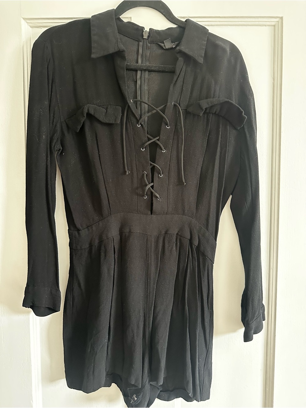 Topshop Black Lace-Up Long Sleeve Dress Romper